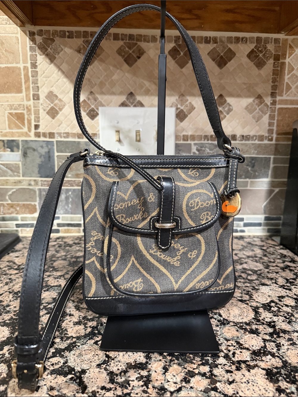 Y2K Dooney & Bourke signature heart-monogram canvas crossbody